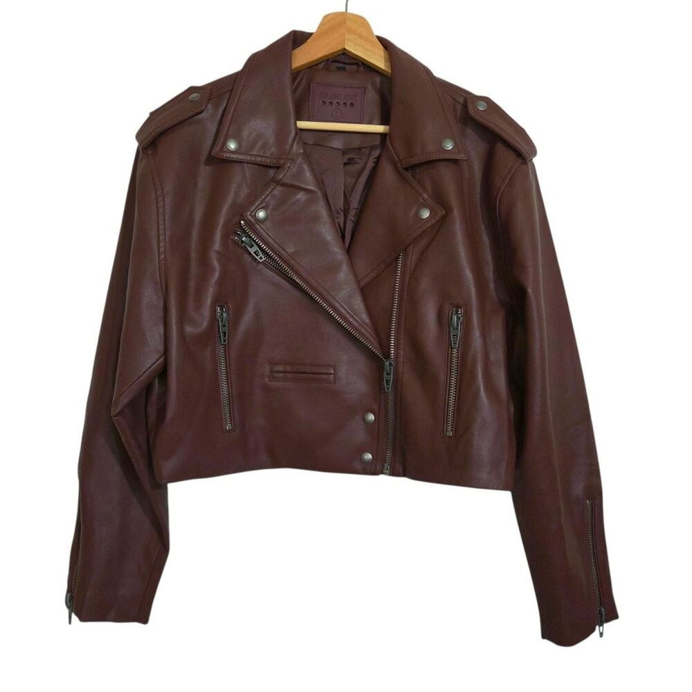 Blank NYC Vegan Leather Raisin Reddish Brown Moto Biker Jacket LARGE